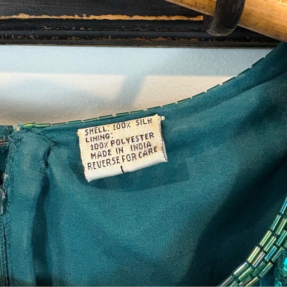 Vintage Laurence Kazar Emerald Green Sequin Beaded Silk Cocktail Dress Size L - Picture 11 of 12